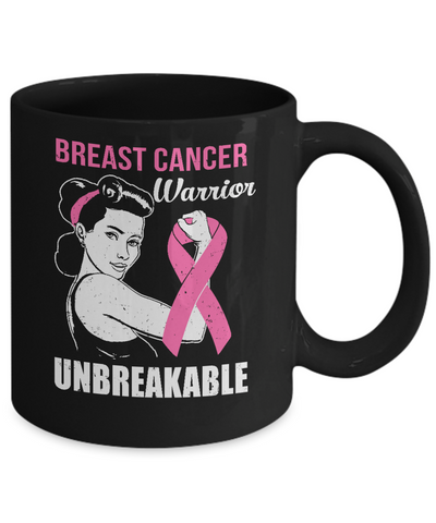 Breast Cancer Warrior Unbreakable Breast Cancer Awareness Mug-Coffee Mug-11oz Mug-Black