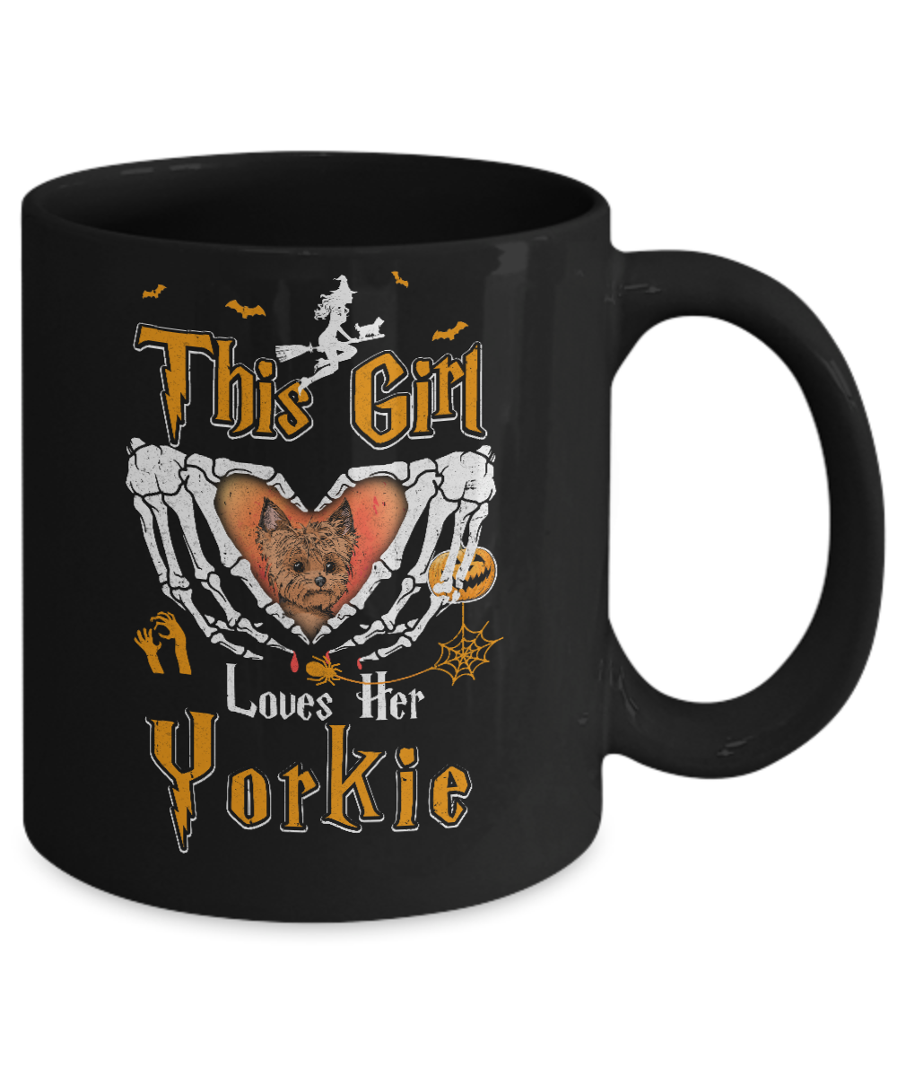 This Girl Love Her Dog Yorkie Halloween Mug-Coffee Mug-11oz Mug-Black