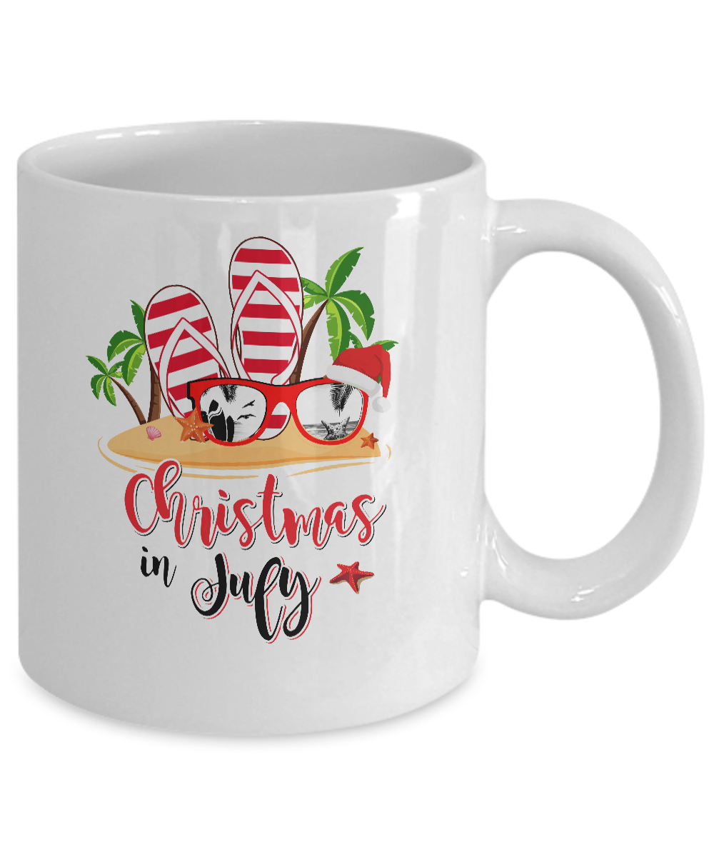Flip Flop Sunglasses Christmas In July Summer Beach Vacation Mug-Coffee Mug-11oz Mug-White