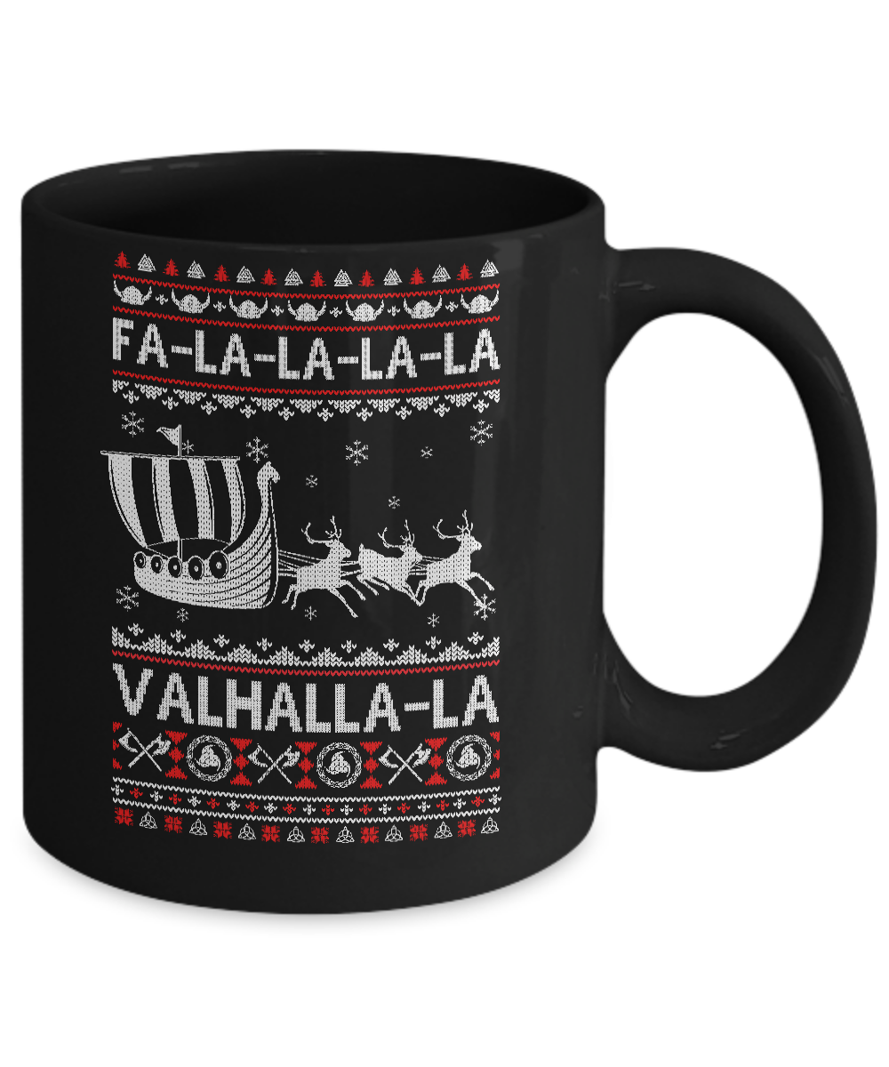 Fa La La Valhalla Viking Ship Ugly Christmas Sweater Mug-Coffee Mug-11oz Mug-Black