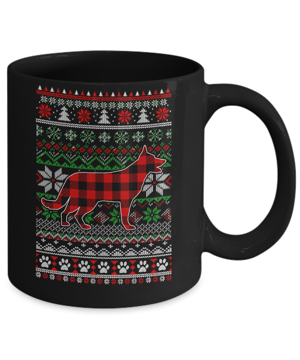 German Shepherd Red Plaid Ugly Christmas Sweater Gifts Mug-Coffee Mug-11oz Mug-Black