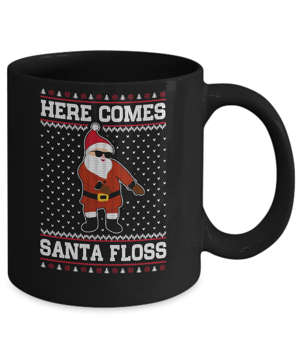Here Comes Santa Floss Flossing Ugly Christmas Sweater Mug-Coffee Mug-11oz Mug-Black