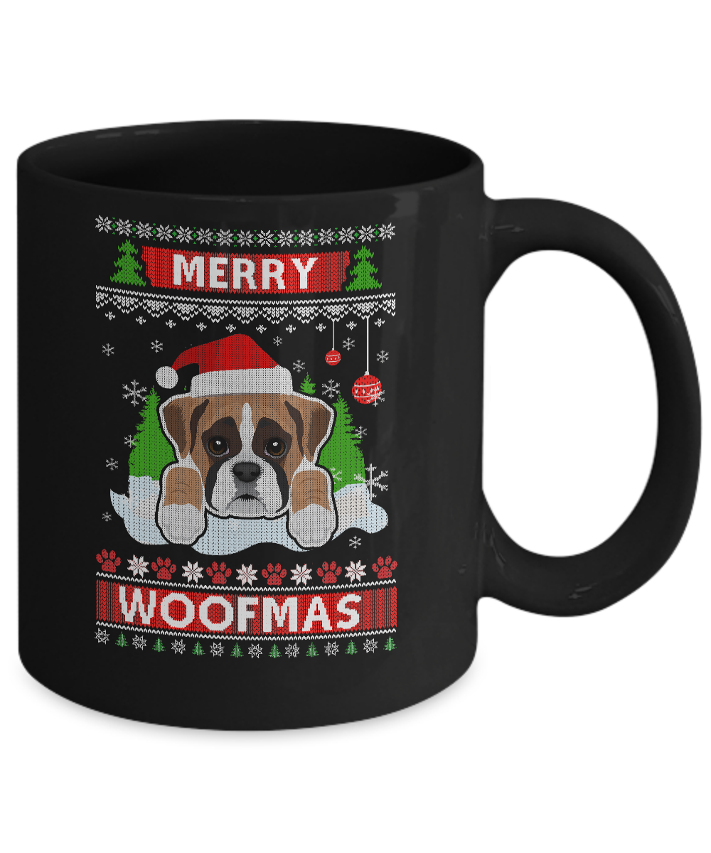 Boxer Merry Woofmas Ugly Christmas Sweater Mug-Coffee Mug-11oz Mug-Black