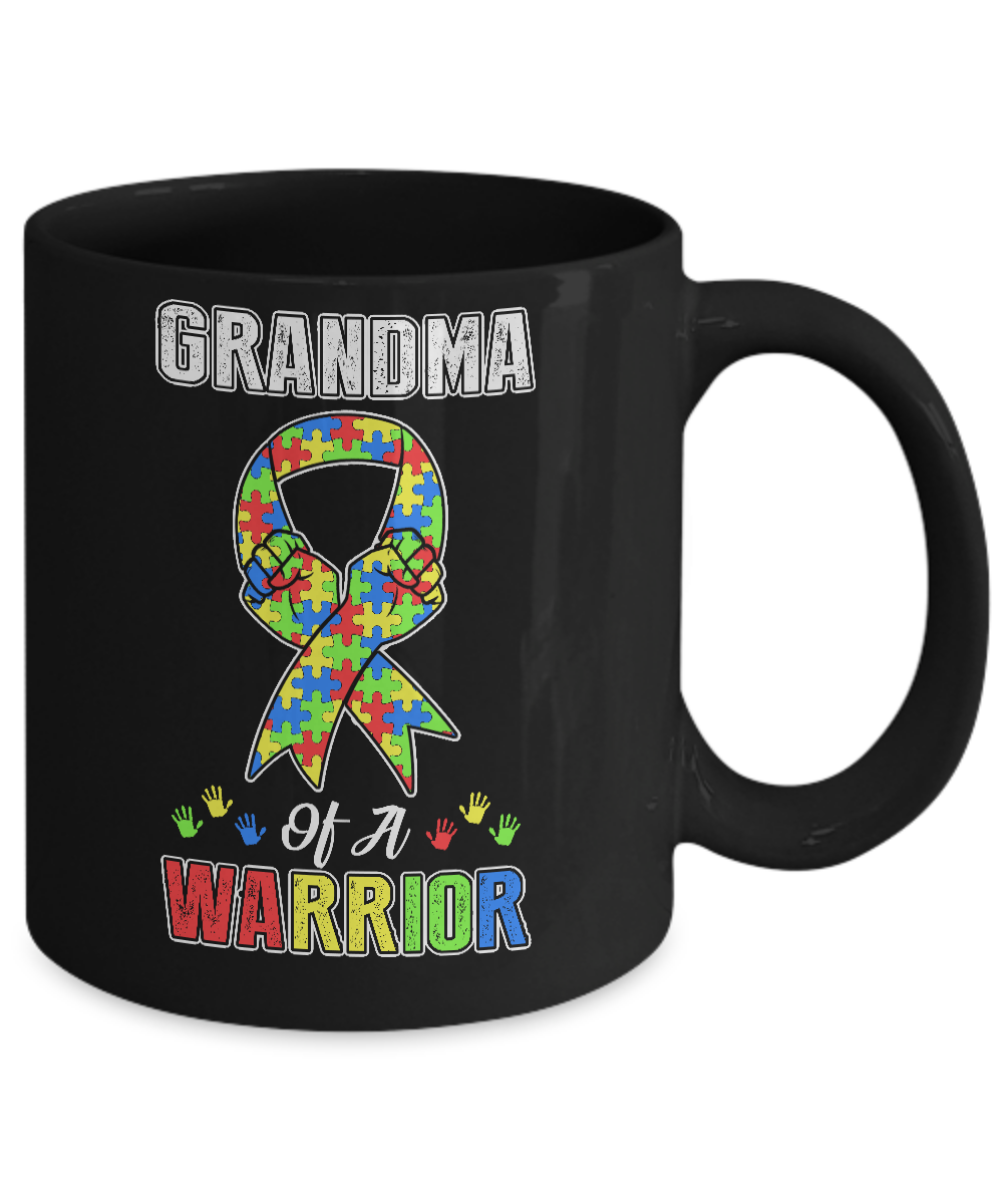 Grandma Of A Warrior Support Autism Awareness Gift Mug-Coffee Mug-11oz Mug-Black