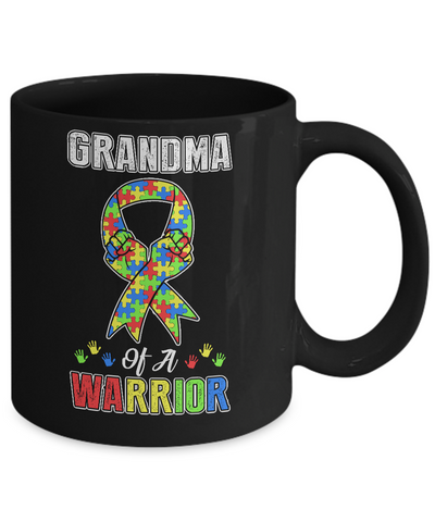 Grandma Of A Warrior Support Autism Awareness Gift Mug-Coffee Mug-11oz Mug-Black