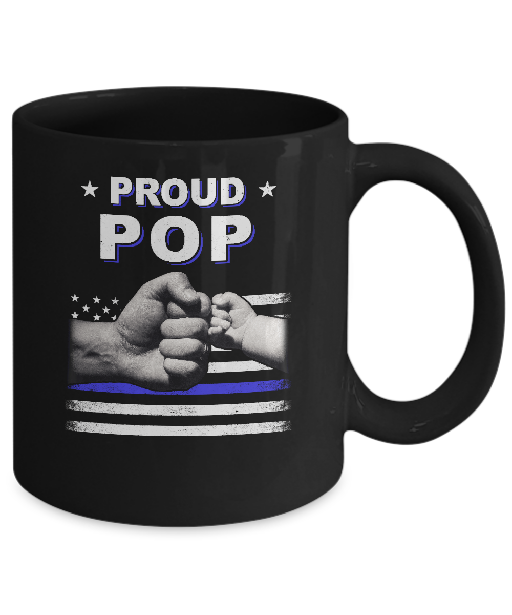 Proud Pop Police Thin Blue Line Flag Fathers Day Mug-Coffee Mug-11oz Mug-Black