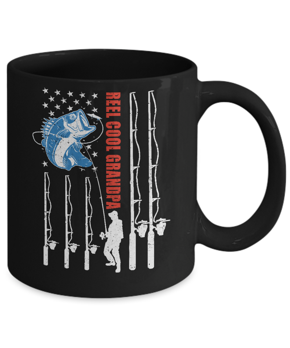 Reel Cool Grandpa American Flag Fish Fishing Fathers Day Mug-Coffee Mug-11oz Mug-Black