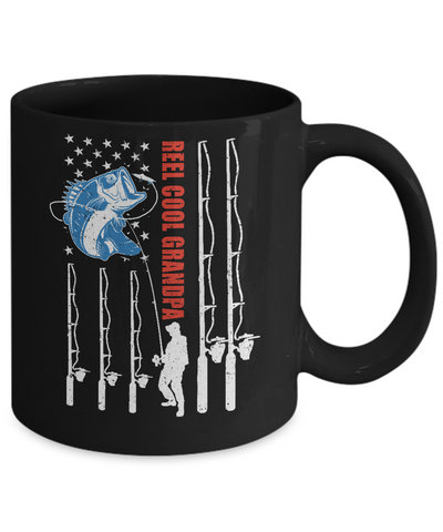 Reel Cool Grandpa American Flag Fish Fishing Fathers Day Mug-Coffee Mug-11oz Mug-Black