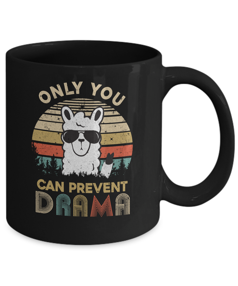 Only You Can Prevent Drama Llama Camping Vintage Funny Gift Mug-Coffee Mug-11oz Mug-Black