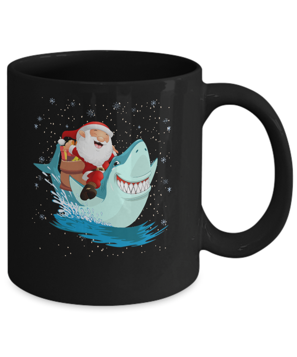 Santa Claus Riding Shark Christmas Xmas Gift Mug-Coffee Mug-11oz Mug-Black