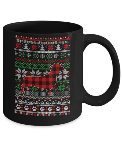 Dachshund Red Plaid Ugly Christmas Sweater Gifts Mug-Coffee Mug-11oz Mug-Black
