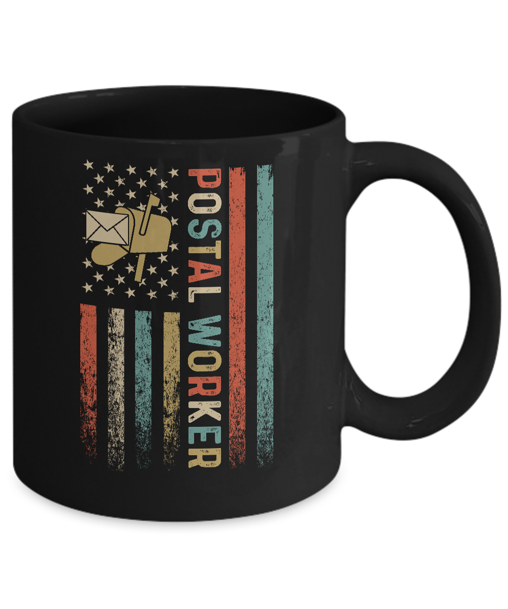 Postal Worker American Flag Mail Carrier Delivery Mug-Coffee Mug-11oz Mug-Black
