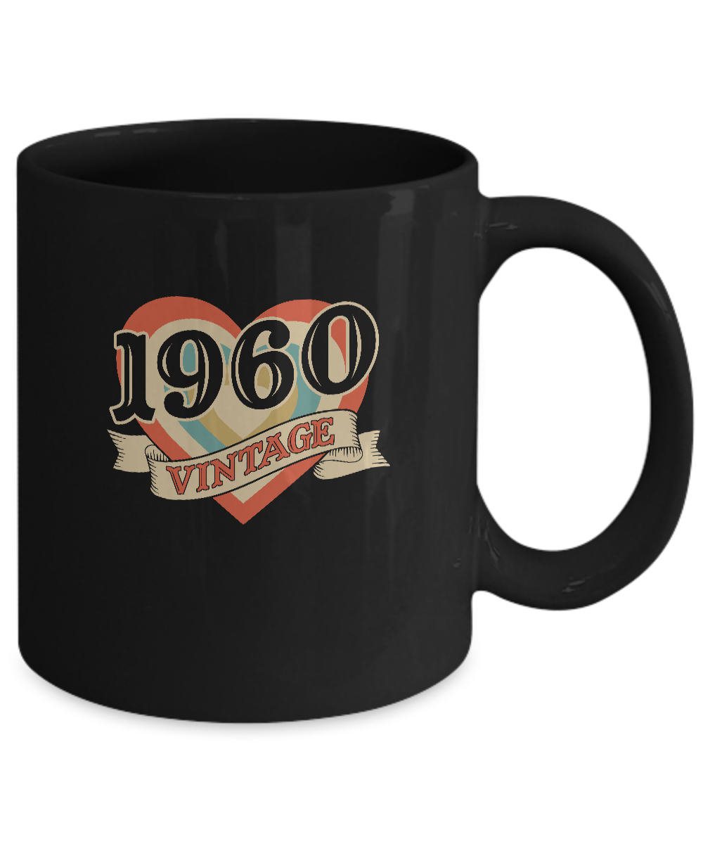 61th Birthday Gifts Classic Retro Heart Vintage 1960 Mug-Coffee Mug-11oz Mug-Black