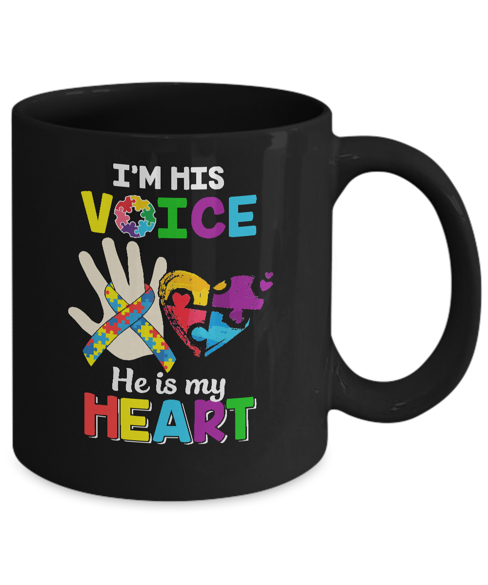 I'm His Voice He Is My Heart Dad Mom Autism Awareness Mug-Coffee Mug-11oz Mug-Black