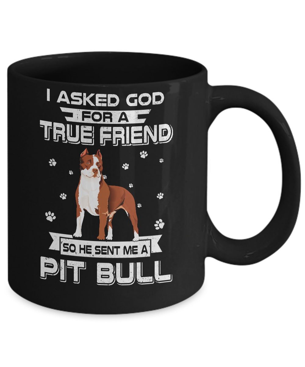 I Asked God For A True Friend So Sent Me Pitbull Dog Mug-Coffee Mug-11oz Mug-Black