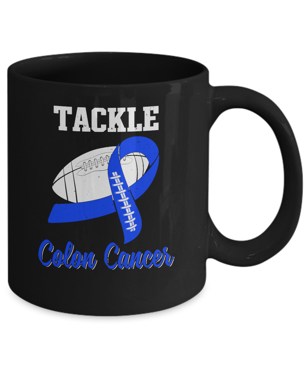 Football Survivor Tackle Blue Colon Cancer Awareness Mug-Coffee Mug-11oz Mug-Black