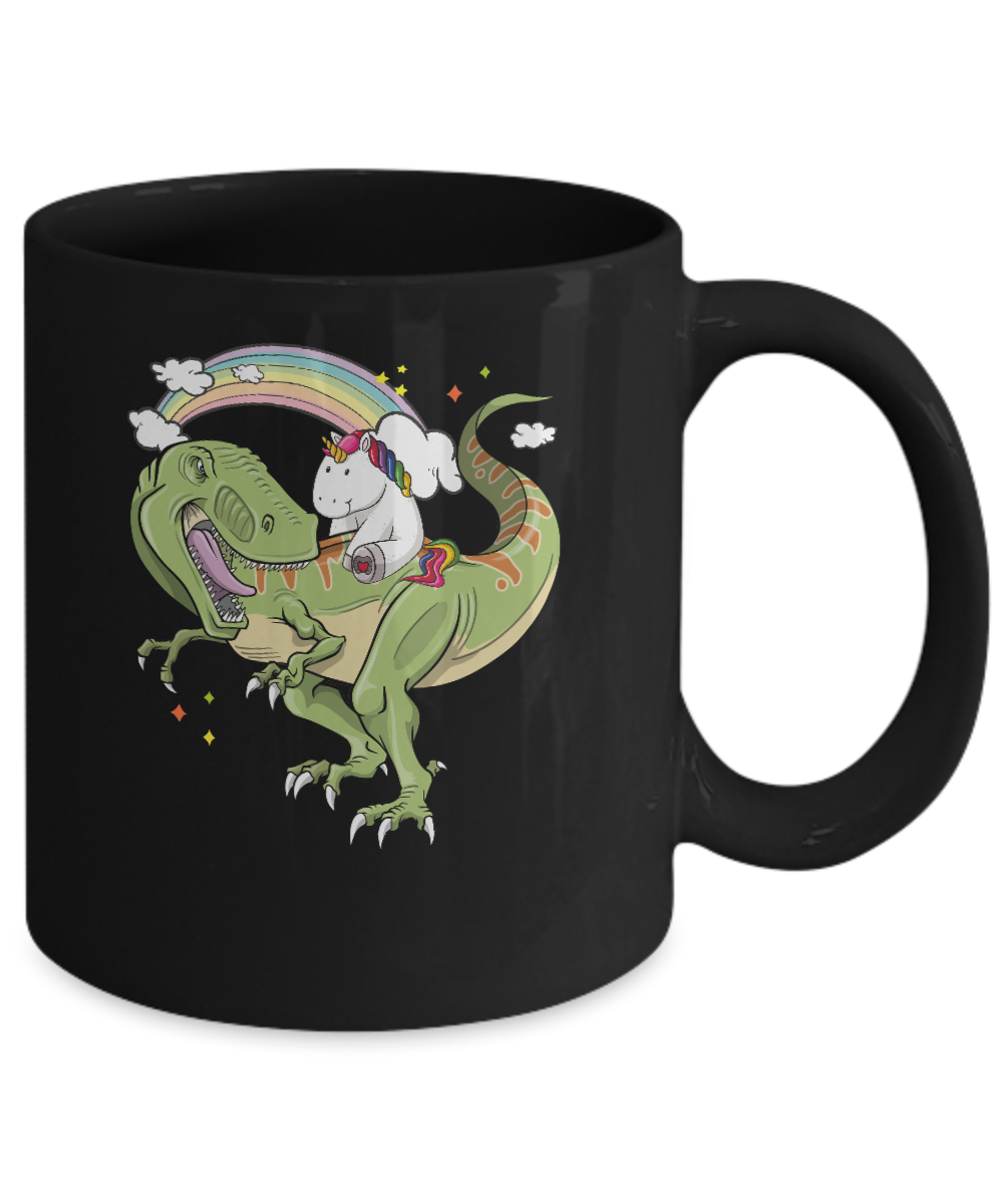 Unicorn Riding Dinosaur T Rex Unicorns Rainbow Gifts Mug-Coffee Mug-11oz Mug-Black