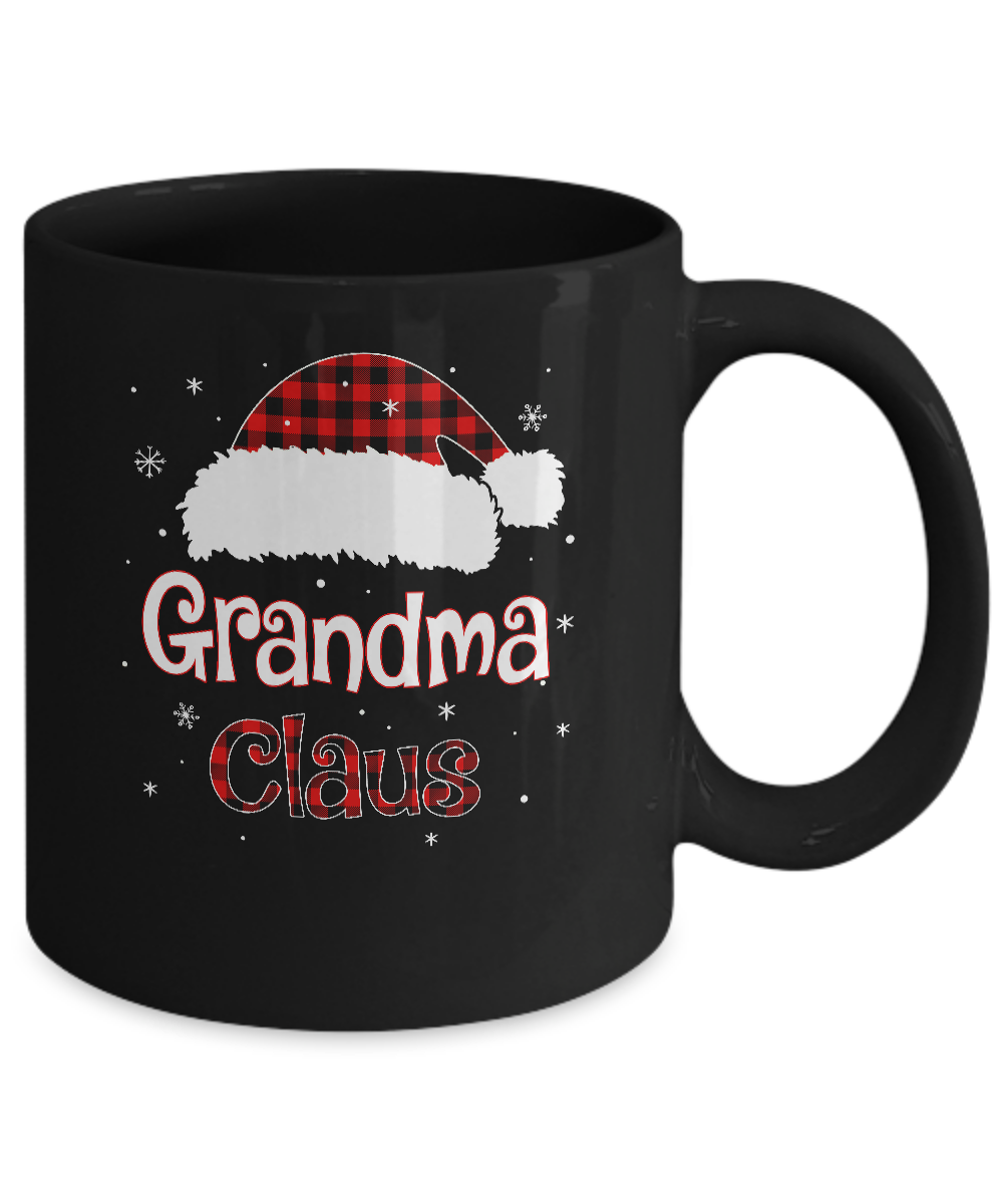 Santa Grandma Claus Red Plaid Family Pajamas Christmas Gift Mug-Coffee Mug-11oz Mug-Black