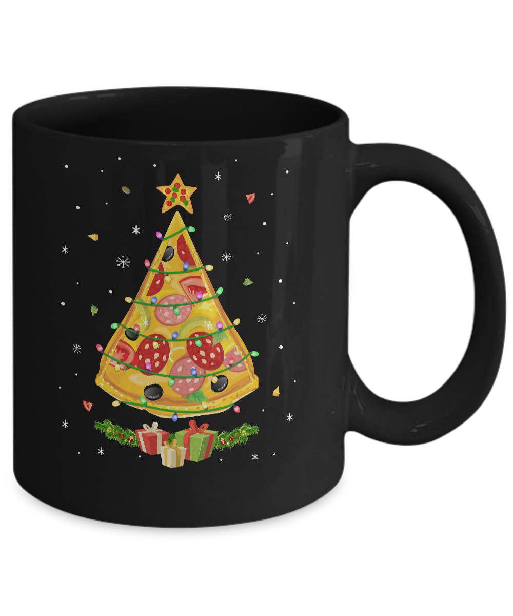 Pizza Christmas Pizza Slice Funny Christmas Tree Mug-Coffee Mug-11oz Mug-Black