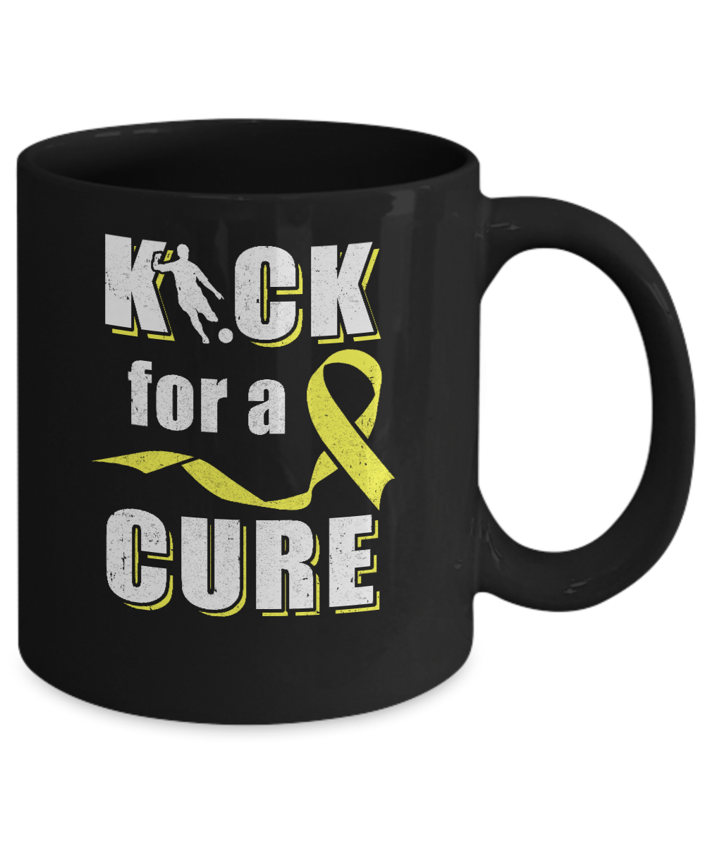 Kick For A Cure Soccer Yellow Childhood Cancer Awareness Mug-Coffee Mug-11oz Mug-Black