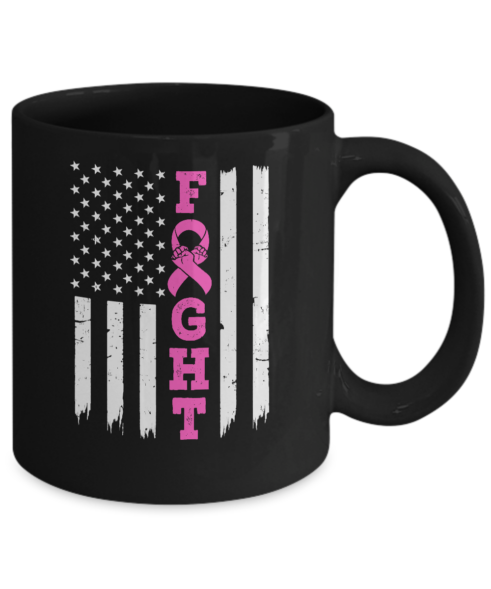 Breast Cancer Awareness American Flag Distressed Mug-Coffee Mug-11oz Mug-Black