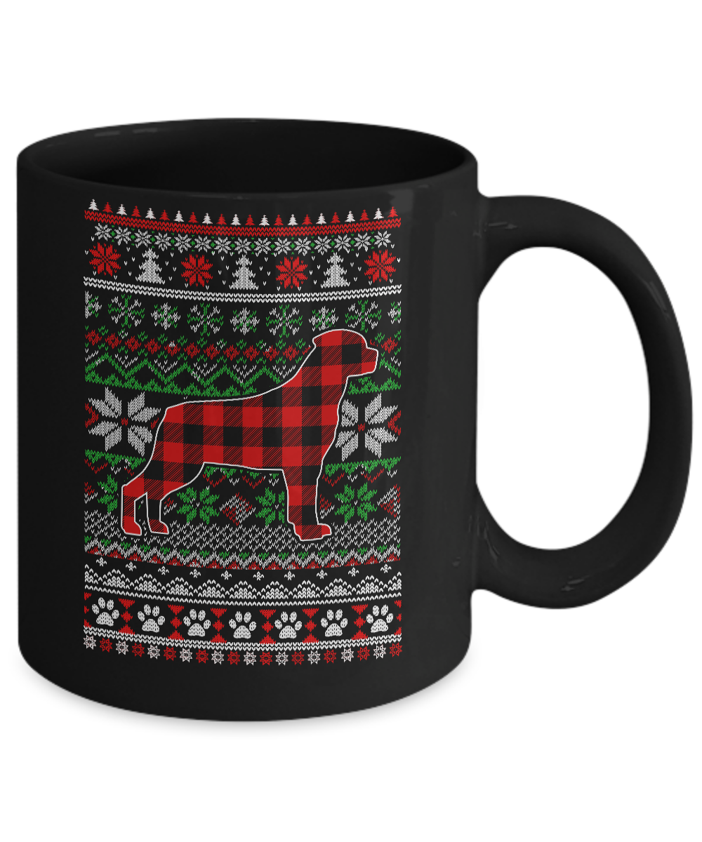 Rottweiler Red Plaid Ugly Christmas Sweater Gifts Mug-Coffee Mug-11oz Mug-Black