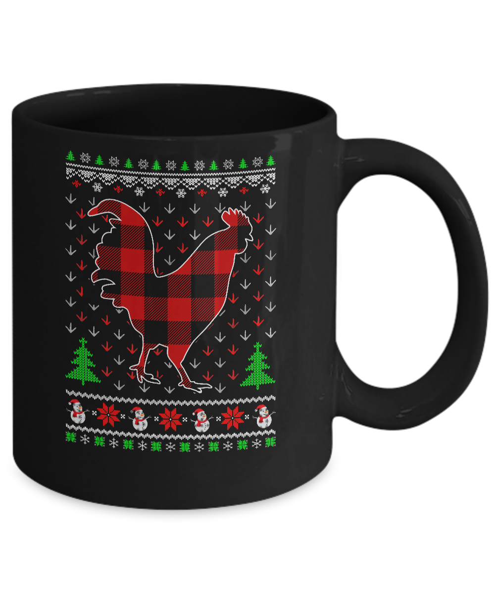 Funny Holiday Chicken Buffalo Plaid Ugly Christmas Sweater Mug-Coffee Mug-11oz Mug-Black
