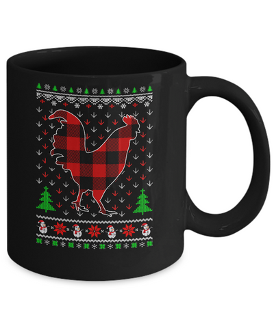 Funny Holiday Chicken Buffalo Plaid Ugly Christmas Sweater Mug-Coffee Mug-11oz Mug-Black