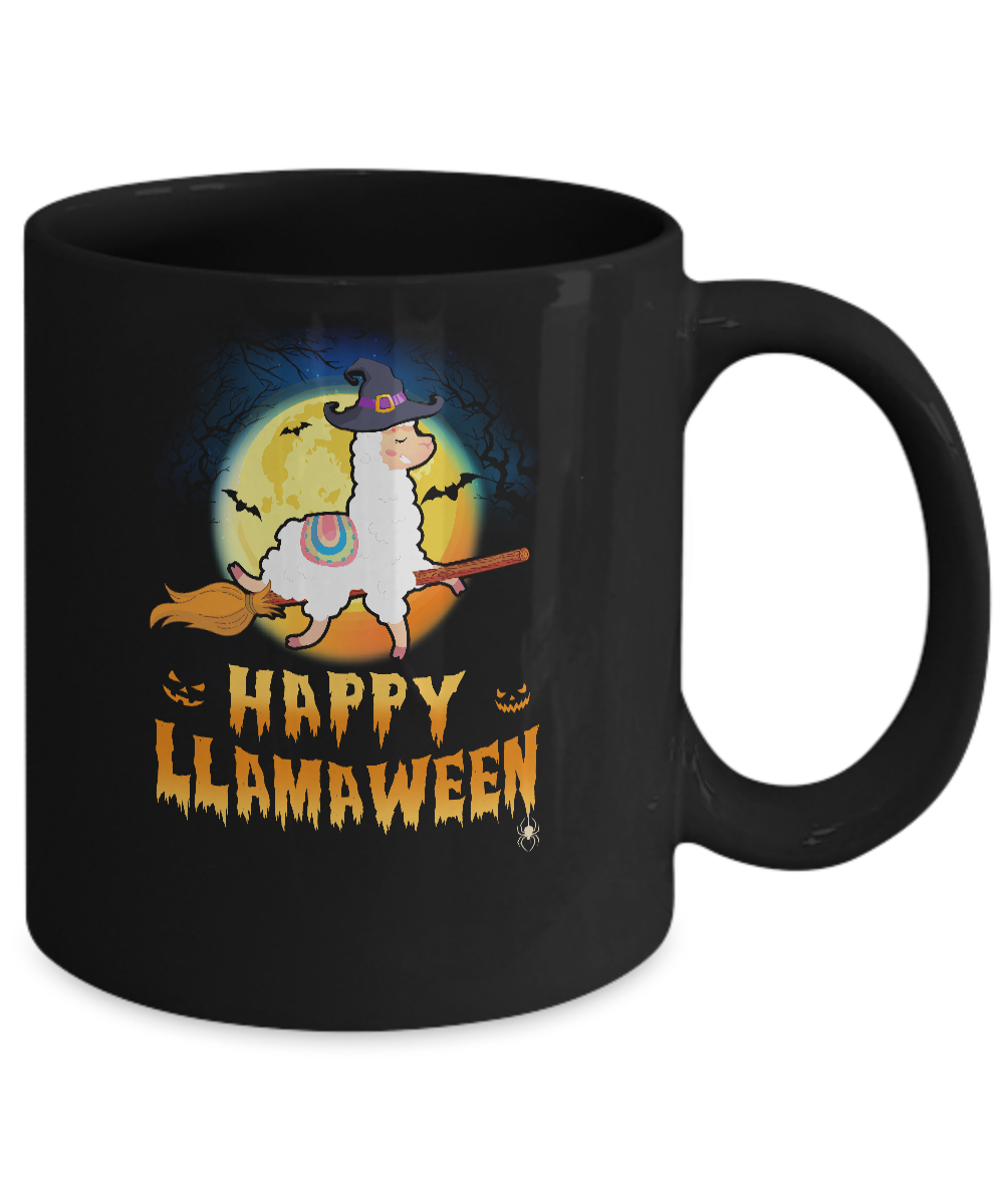 Happy Llamaween Halloween Llama Witch Costume Mug-Coffee Mug-11oz Mug-Black