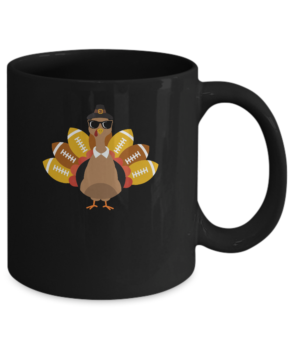 Turkey And Football Thankful Funny Thanksgiving Mug-Coffee Mug-11oz Mug-Black
