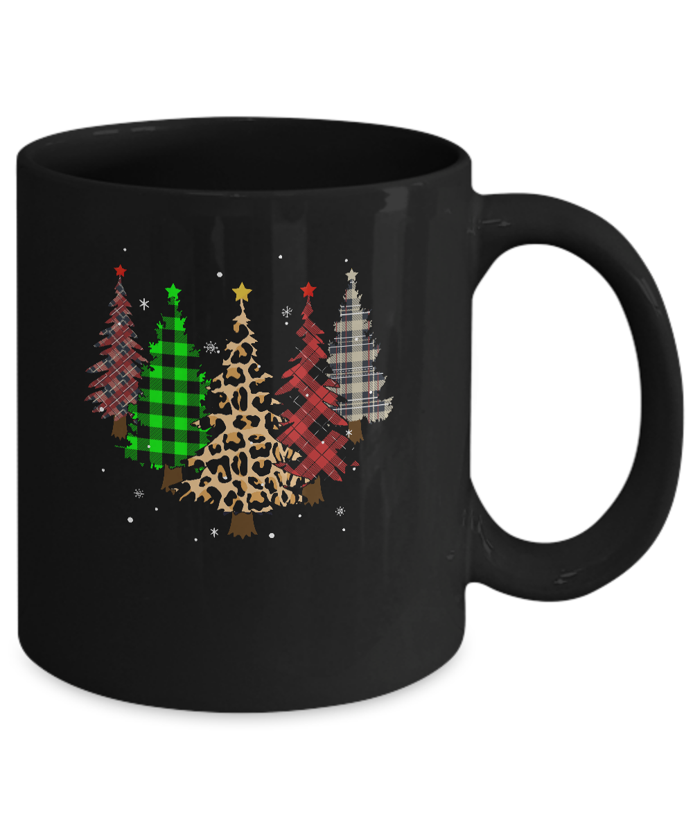 Merry Christmas Tree Leopard Buffalo Plaid Xmas Gifts Mug-Coffee Mug-11oz Mug-Black