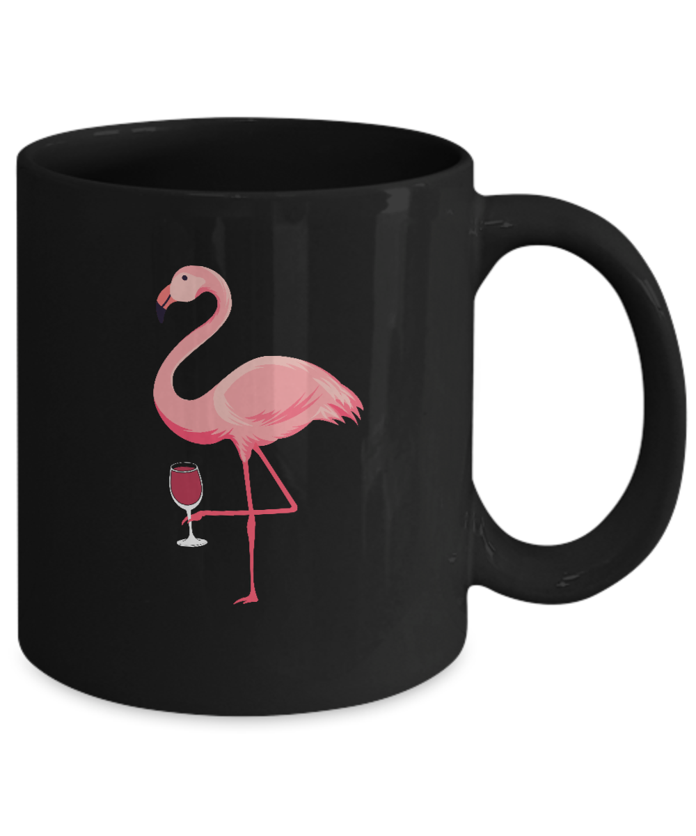 Wine Lover's Pink Flamingo Fun Party Wine Mug-Coffee Mug-11oz Mug-Black