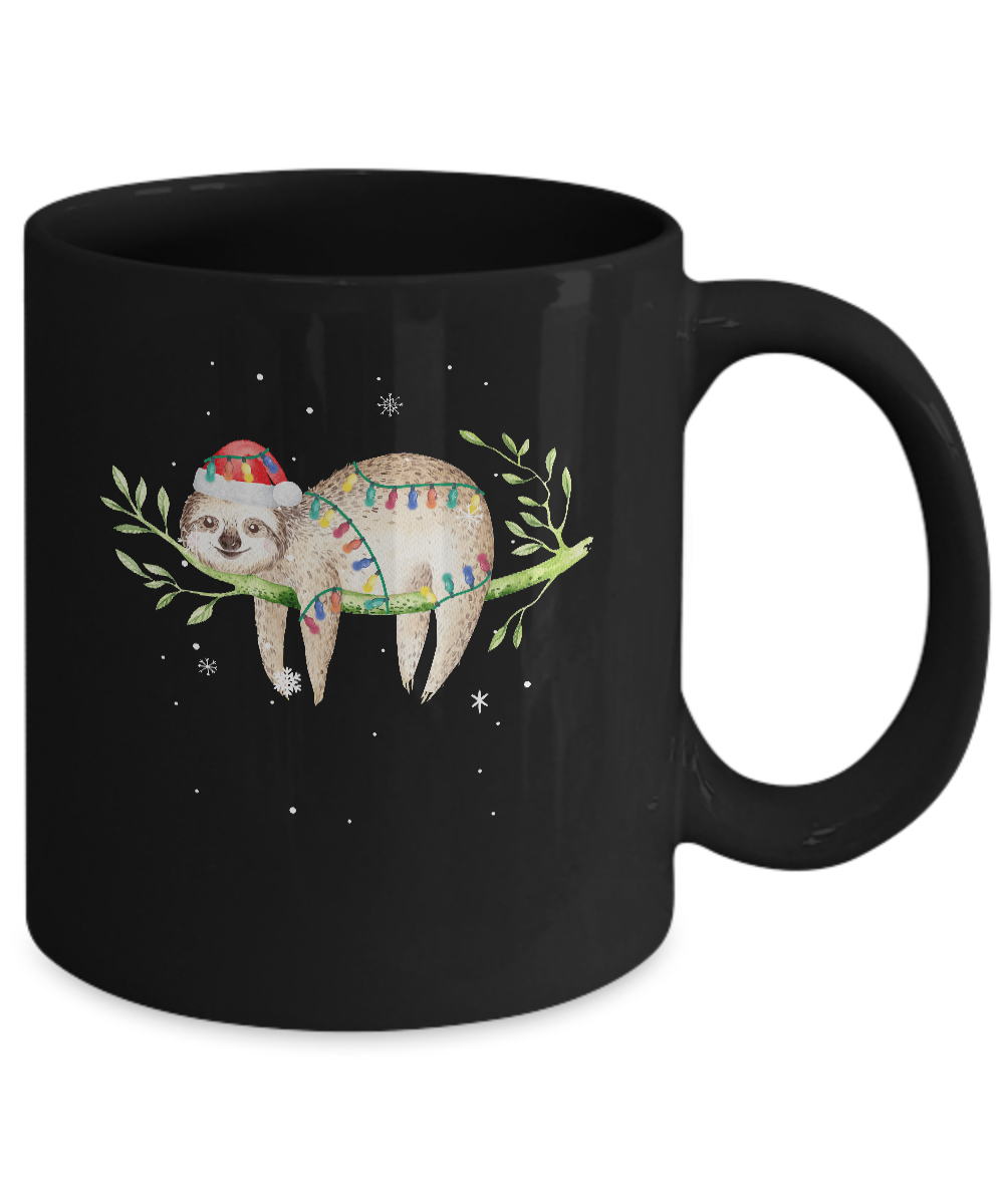 Santa Sloth Christmas Lights Sloth Lover Christmas Gift Mug-Coffee Mug-11oz Mug-Black