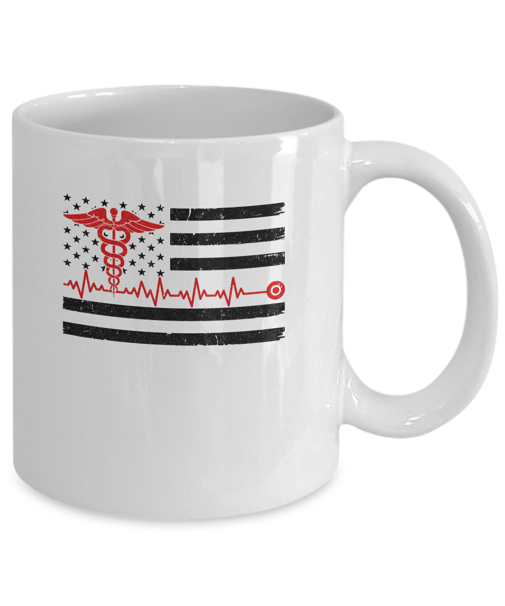 Patriot Apparel Nurse Thin Red Line Nursing Flag Mug-Coffee Mug-11oz Mug-White