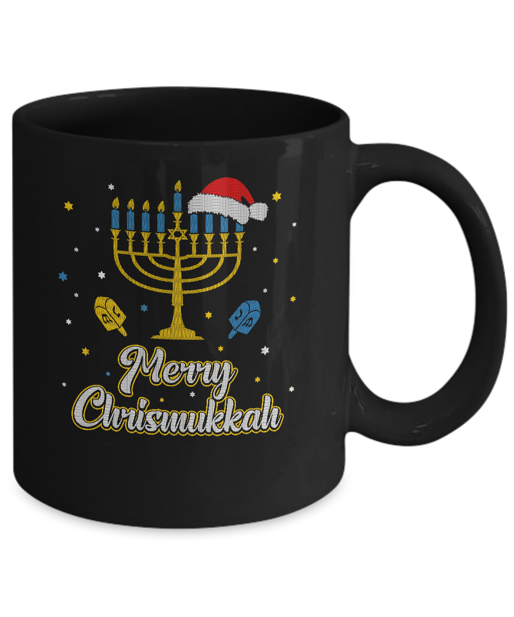 Christmas Ugly Hanukkah Sweater Menorah Merry Chrismukkah Mug-Coffee Mug-11oz Mug-Black