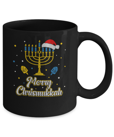 Christmas Ugly Hanukkah Sweater Menorah Merry Chrismukkah Mug-Coffee Mug-11oz Mug-Black