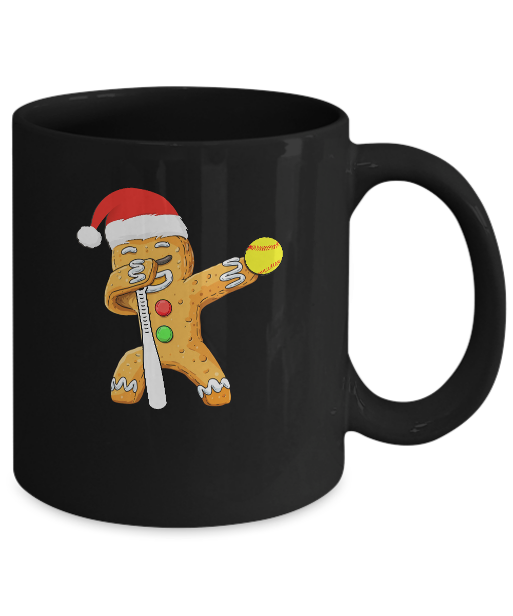 Dabbing Gingerbread Santa Softball Christmas Pajama Gifts Mug-Coffee Mug-11oz Mug-Black