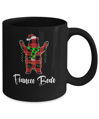 Red Plaid Fiancee Bear Couple Matching Christmas Pajama Mug-Coffee Mug-11oz Mug-Black