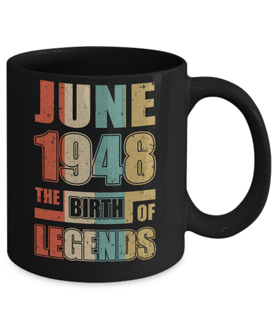 Vintage Retro June 1948 Birth Of Legends 73th Birthday Mug-Coffee Mug-11oz Mug-Black