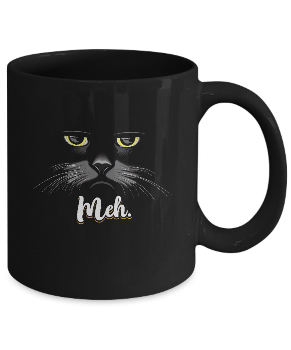Funny Halloween Cat Meh Gift Mug-Coffee Mug-11oz Mug-Black