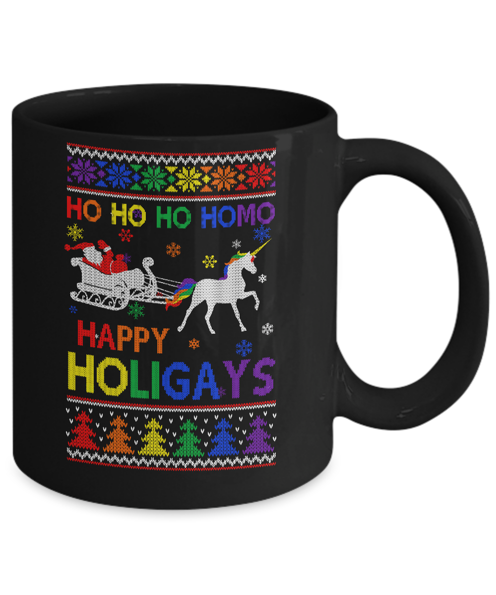 Ho Ho Ho Santa Riding Unicorrn Happy Holigays LGBT Mug-Coffee Mug-11oz Mug-Black