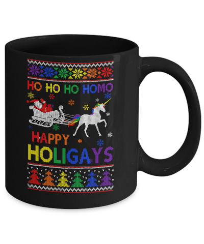 Ho Ho Ho Santa Riding Unicorrn Happy Holigays LGBT Mug-Coffee Mug-11oz Mug-Black