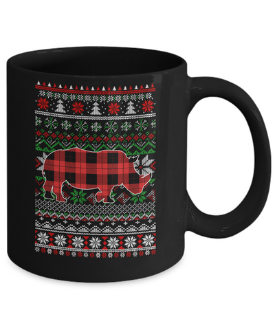 Rhino Red Plaid Ugly Christmas Sweater Funny Gifts Mug-Coffee Mug-11oz Mug-Black