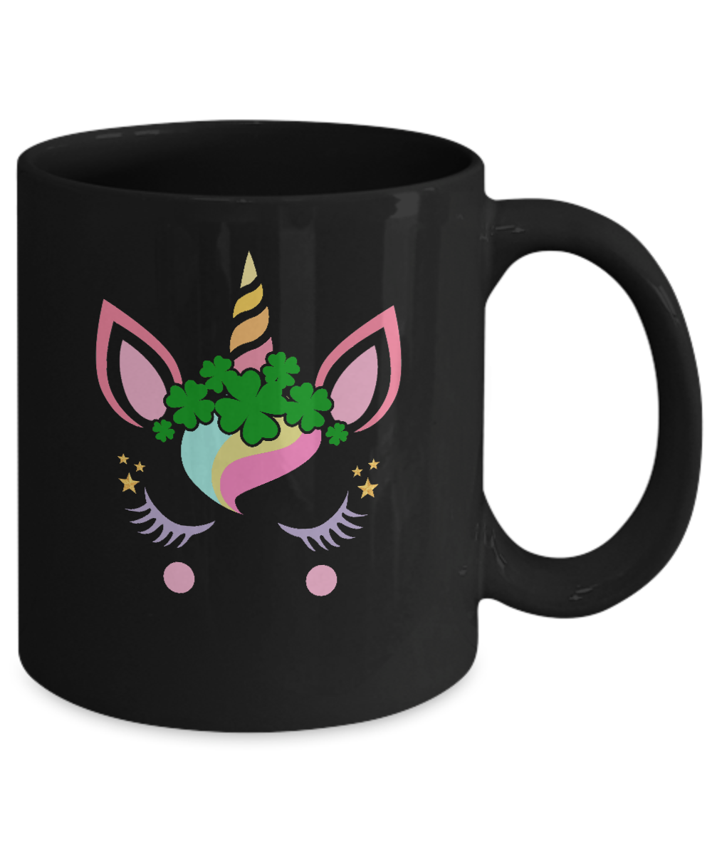 St Patrick's Day Leprechaun Unicorn Face Mug-Coffee Mug-11oz Mug-Black