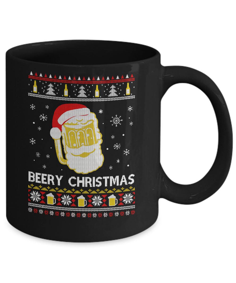 Beery Christmas Ugly Christmas Sweater Christmas Beer Mug-Coffee Mug-11oz Mug-Black
