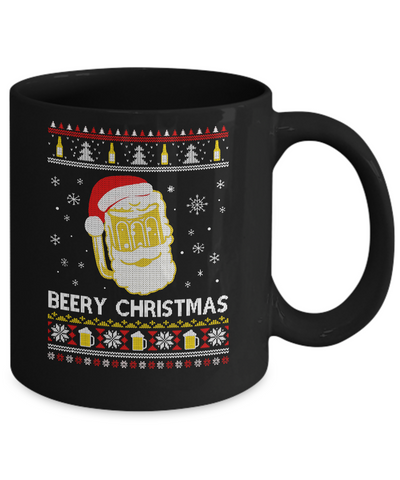 Beery Christmas Ugly Christmas Sweater Christmas Beer Mug-Coffee Mug-11oz Mug-Black