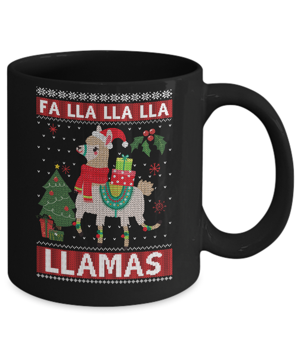 Fa Lla Lla Llama Christmas Singing Cute Ugly Sweater Mug-Coffee Mug-11oz Mug-Black