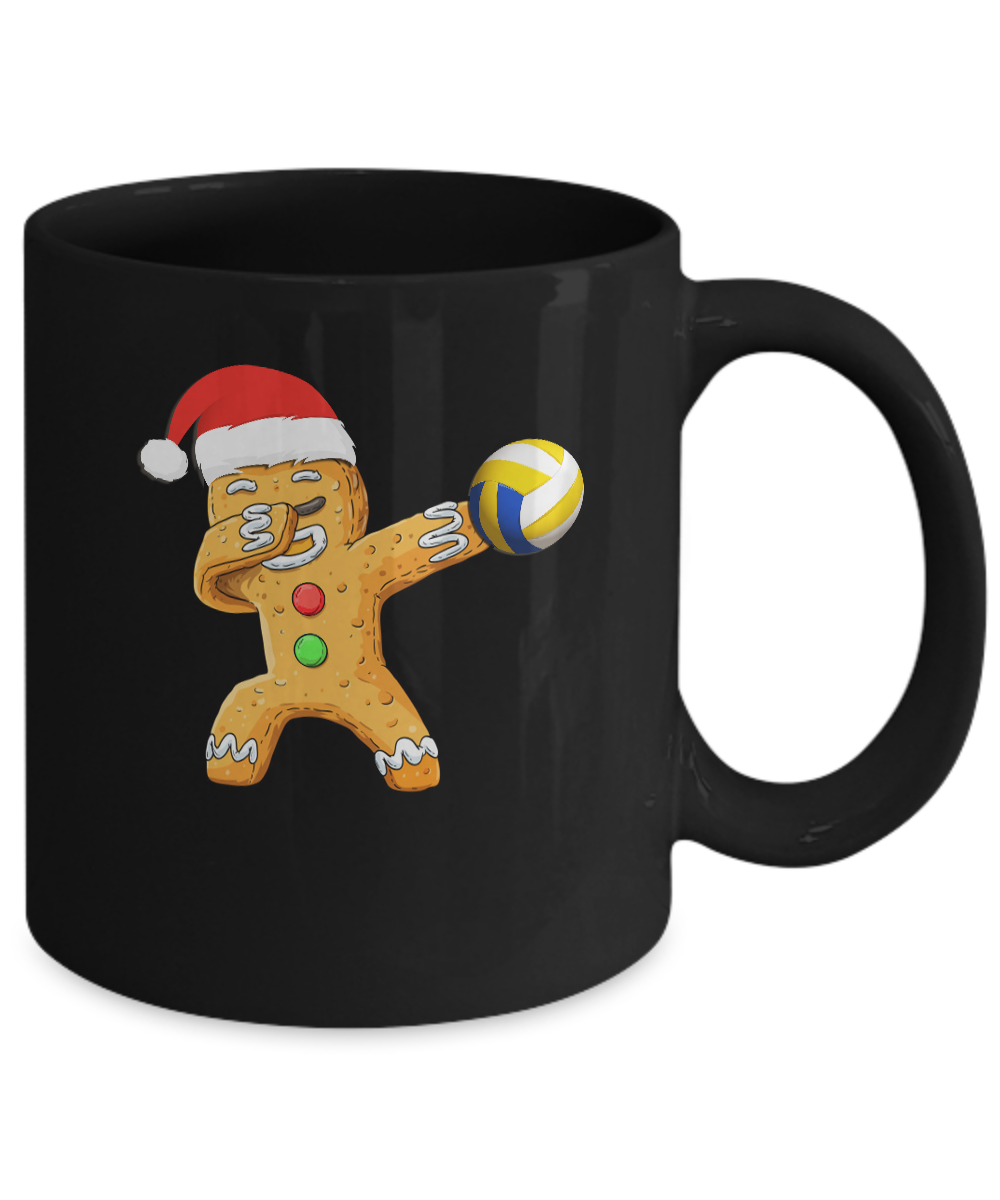 Dabbing Gingerbread Santa Volleyball Christmas Pajama Gifts Mug-Coffee Mug-11oz Mug-Black