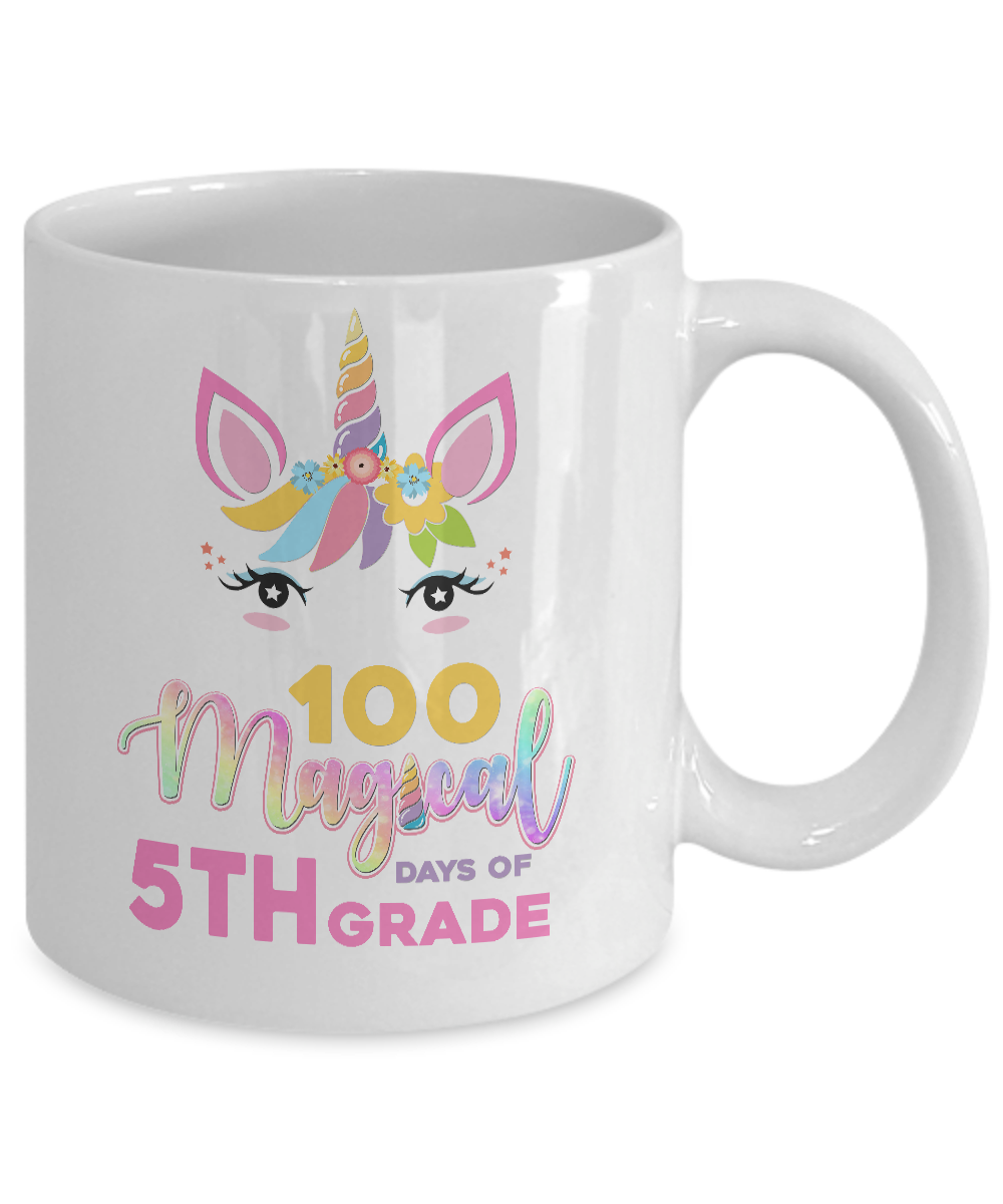 100 Magical Days Of 5Th Grade School Unicorn Girl Gift Mug-Coffee Mug-11oz Mug-White