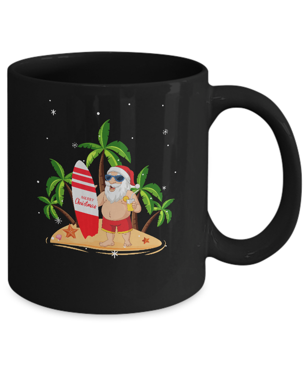 Merry Christmas In July Santa Hawaiian Surfing Summer Mug-Coffee Mug-11oz Mug-Black